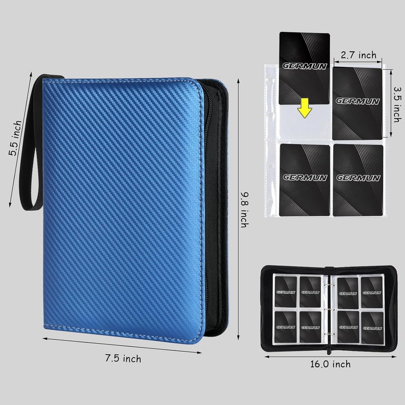 GERMUN 4 Pocket Card Binder, Premium Zip Trading Card Binder, 400 Double Sided Pocket PU Card Collection Binder, Collector Card Album, Card Folder for MTG, TCG, Sports Cards, Game Cards (Blue) - Image 2